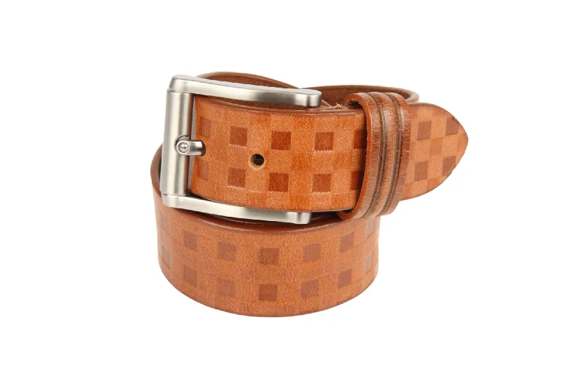 trendy leather waist belt with geometric finish -Mens Premium Casual leather Belt 54765