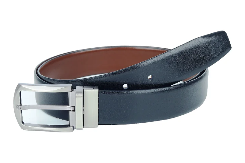 premium leather waist belt with silver clasp -Mens Premium Reversible leather Formal Belt 57403