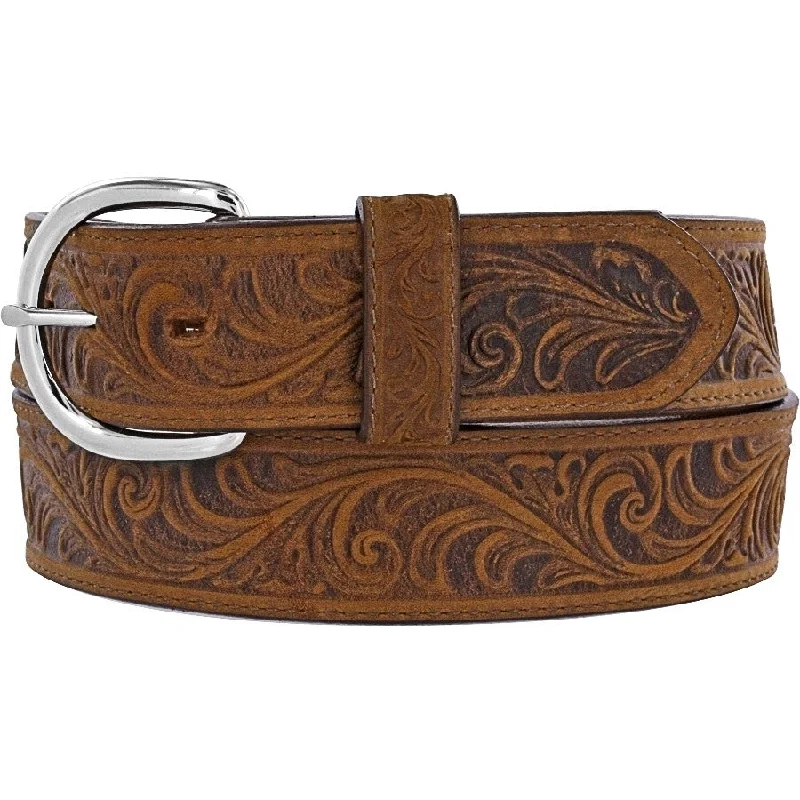 leather belt for casual wear with embossed buckle -Men's Tony Lama Western Belt #53909