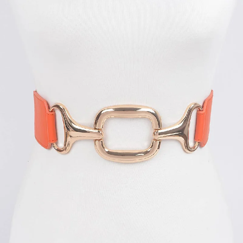 trendy leather waist belt with geometric finish -Square Buckle Elastic Belt