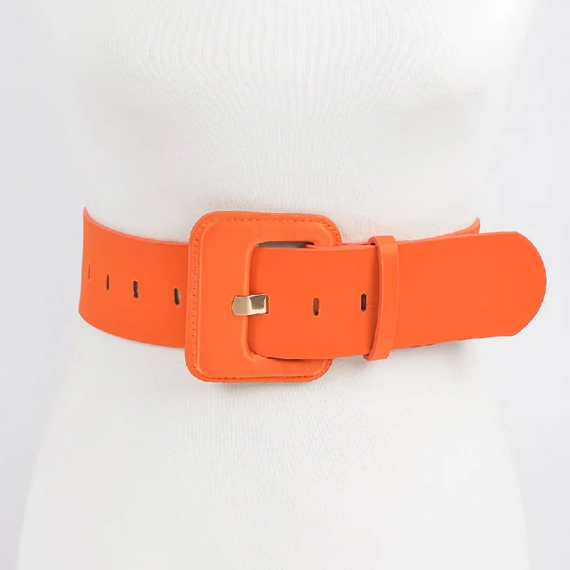 comfortable waist belt with adjustable buckle for skirts -Wide Buckle Colored Belt