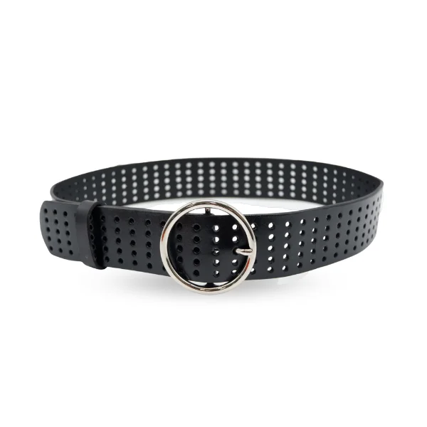 leather waist belt for trendy outfits with wide buckle -MIRANDA - Women's Black Genuine Leather Belt