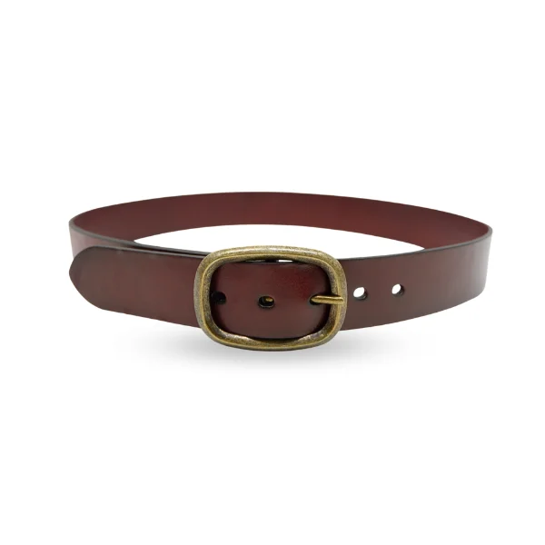 leather waist belt for casual dress pants -NOWRA - Women's Brown Genuine Leather Belt with Brushed Gold Buckle