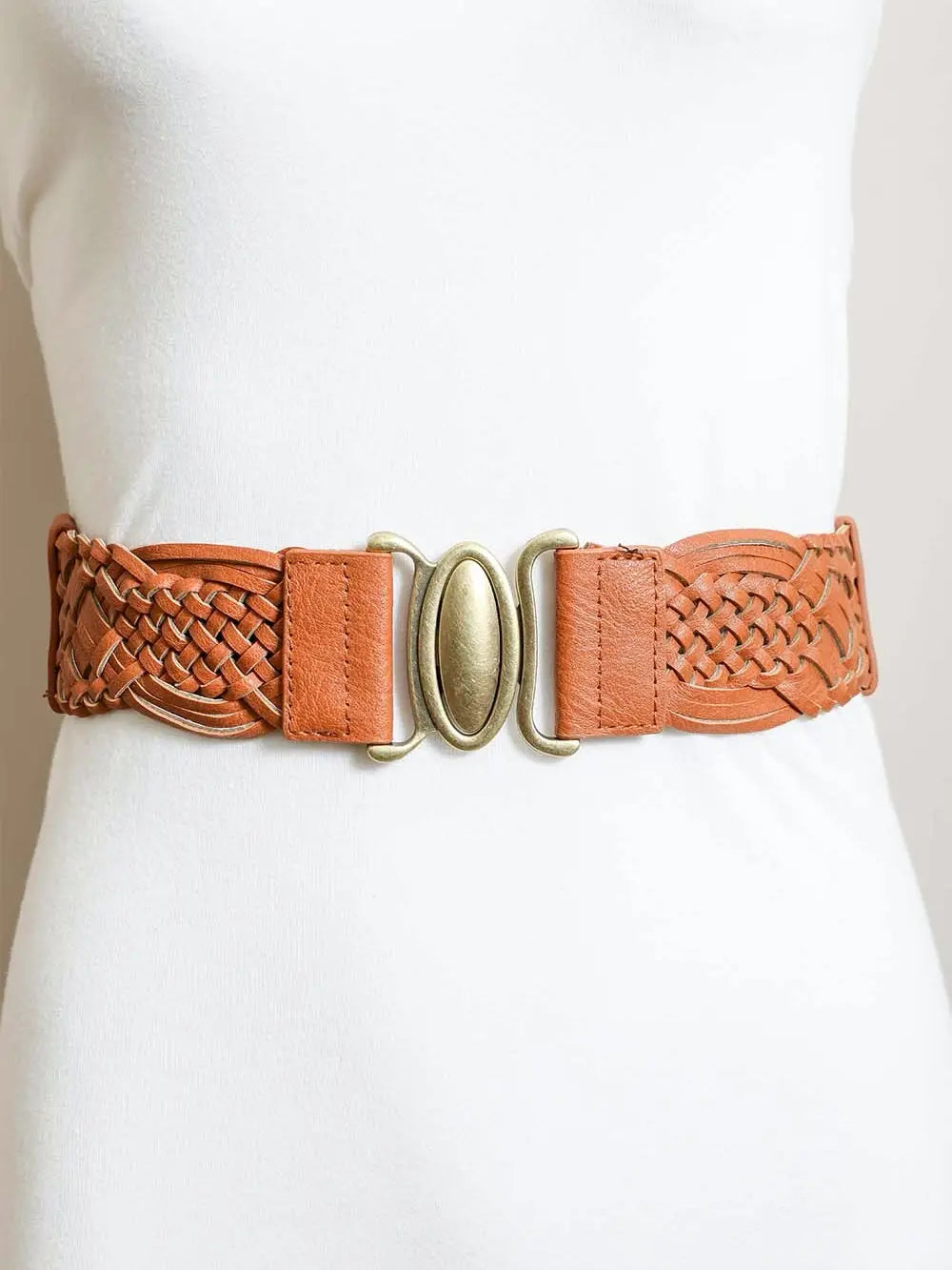 leather waist belt with chic design for work pants -Oval Buckle Braided Elastic Belt