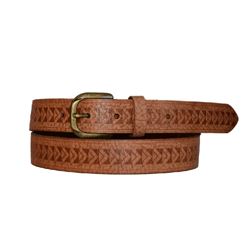 wide leather belt with studded buckle for jeans -PALUMIA - Women's Plus Size Embossed Tan Genuine Leather Belt