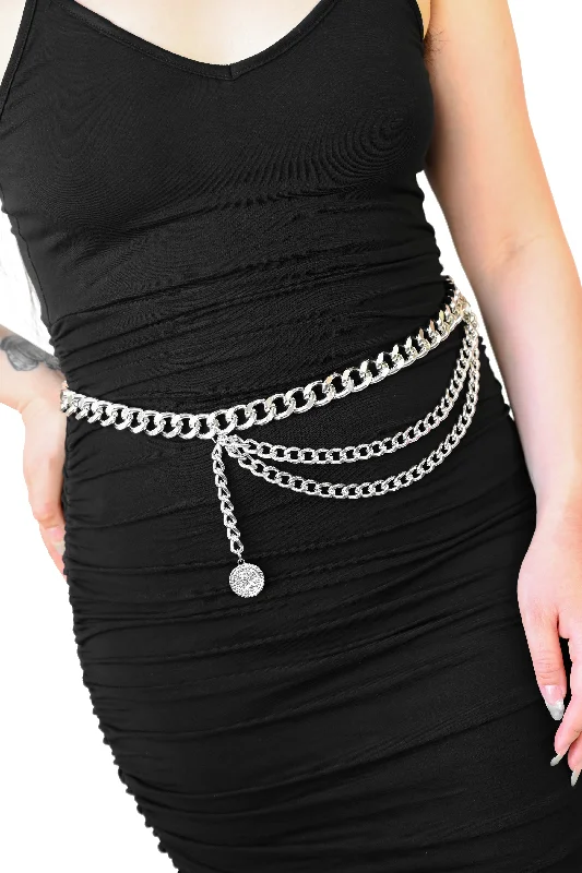 belt with braided detailing for business wear -Pendant Chain Belt - Silver