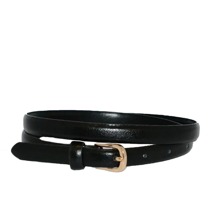 wide waist belt for elegant work attire -PIPER - Womens Black Genuine Leather Skinny Belt