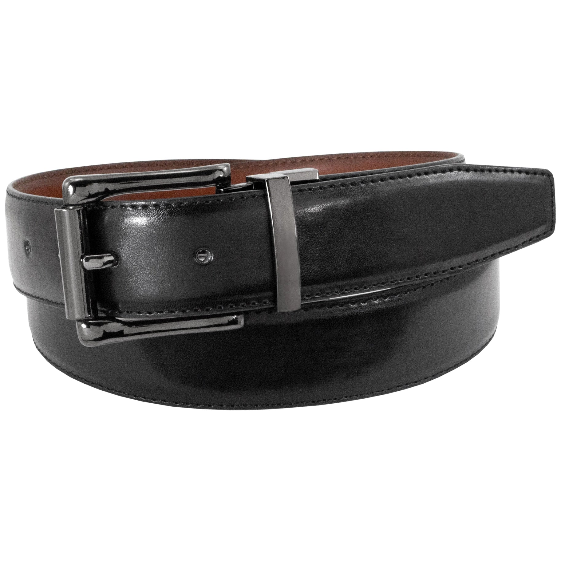 belt with fabric accents for trendy pants -Reversible Black/Cognac Belt