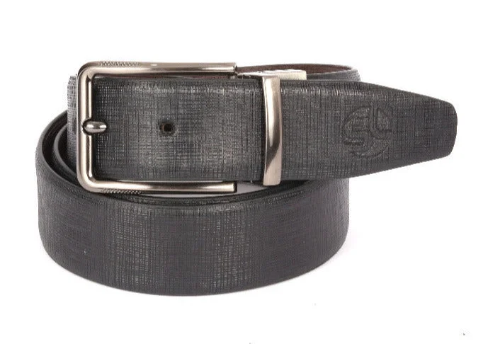 leather waist belt with chain detailing for office wear -REVERSIBLE FORMAL LEATHER BELT 43003