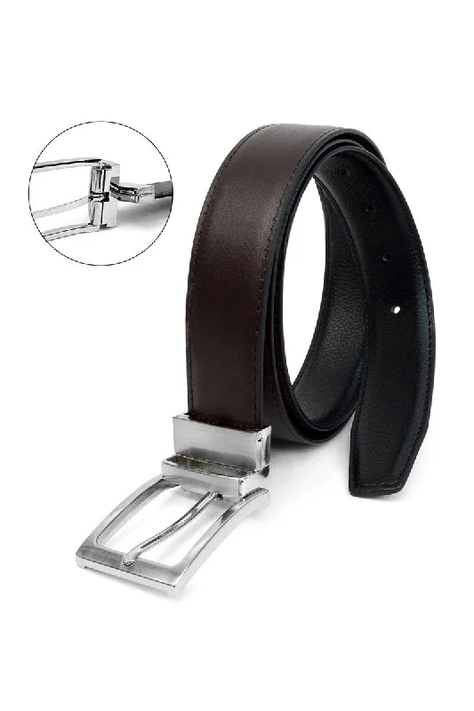 leather waist belt with modern clasp for jeans -Reversible Genuine Leather Black/Brown Men's Belt