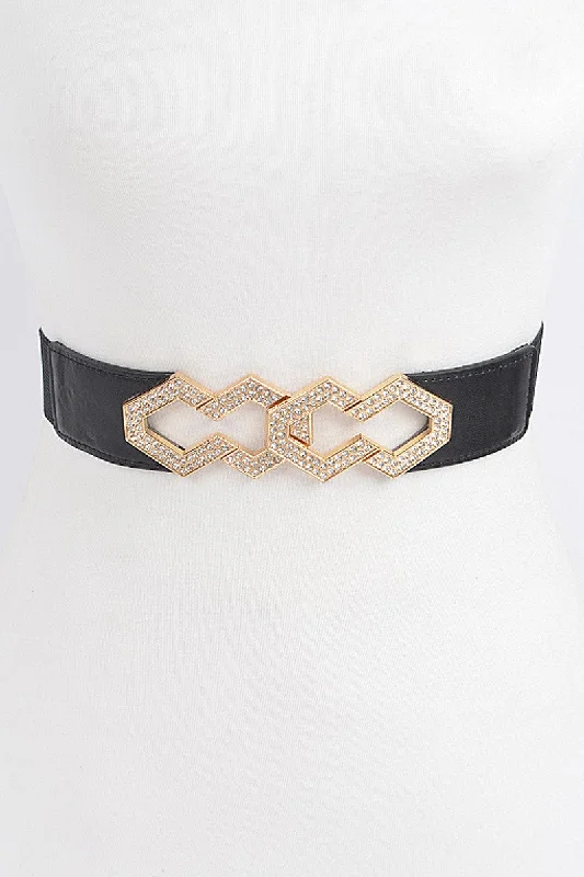 leather waist belt with sleek design for trousers -Rhinestone Cuff Elastic Belt