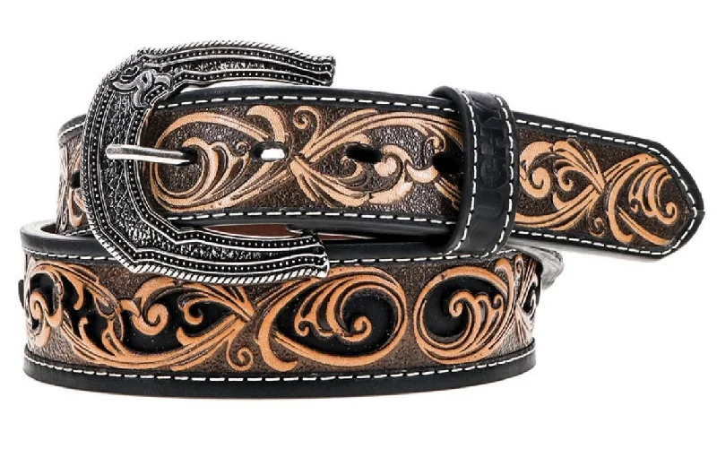 leather waist belt with intricate buckle for trousers -Men's Hooey Cheatam Western Belt #RMBLT051