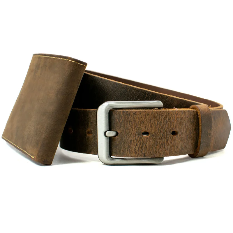 premium waist belt with simple leather design -Roan Mountain Distressed Leather Belt and Wallet Set by Nickel Smart®