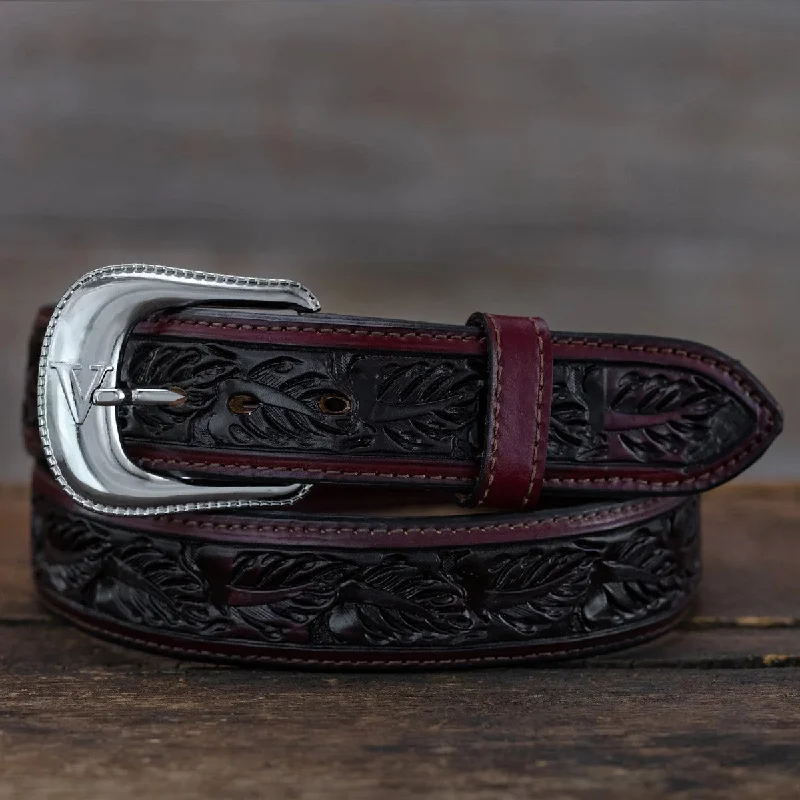 wide leather waist belt with modern buckle design -Saddle Brown Tooled Belt - 1 1/2" Straight