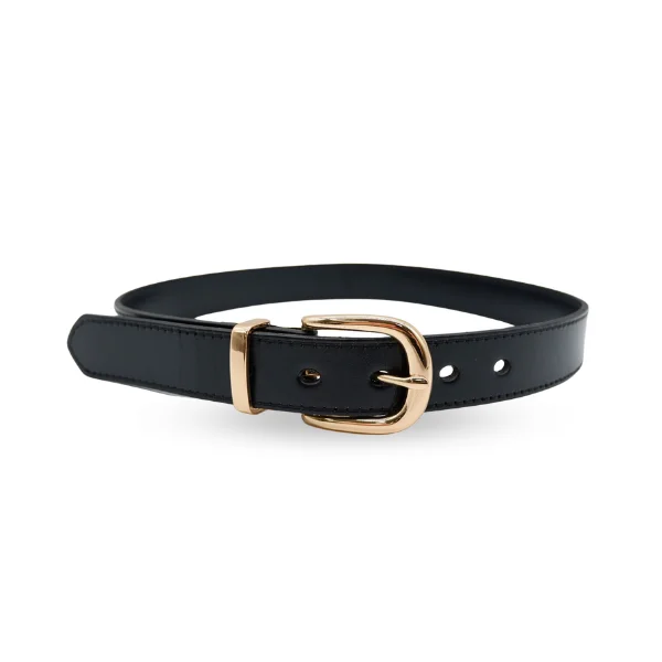 leather waist belt for casual wear with embossed buckle -SOUTH BEACH - Addison Road Women's Black Genuine Leather Belt with Gold Buckle