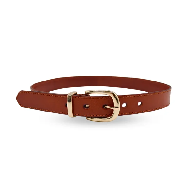 belt with minimalist buckle for high-waisted trousers -SOUTH BEACH - Addison Road Women's Tan Genuine Leather Belt with Gold Buckle