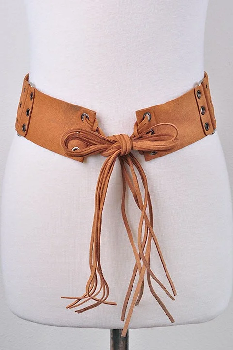 elegant leather waist belt for formal trousers -Suede Fringe Belt