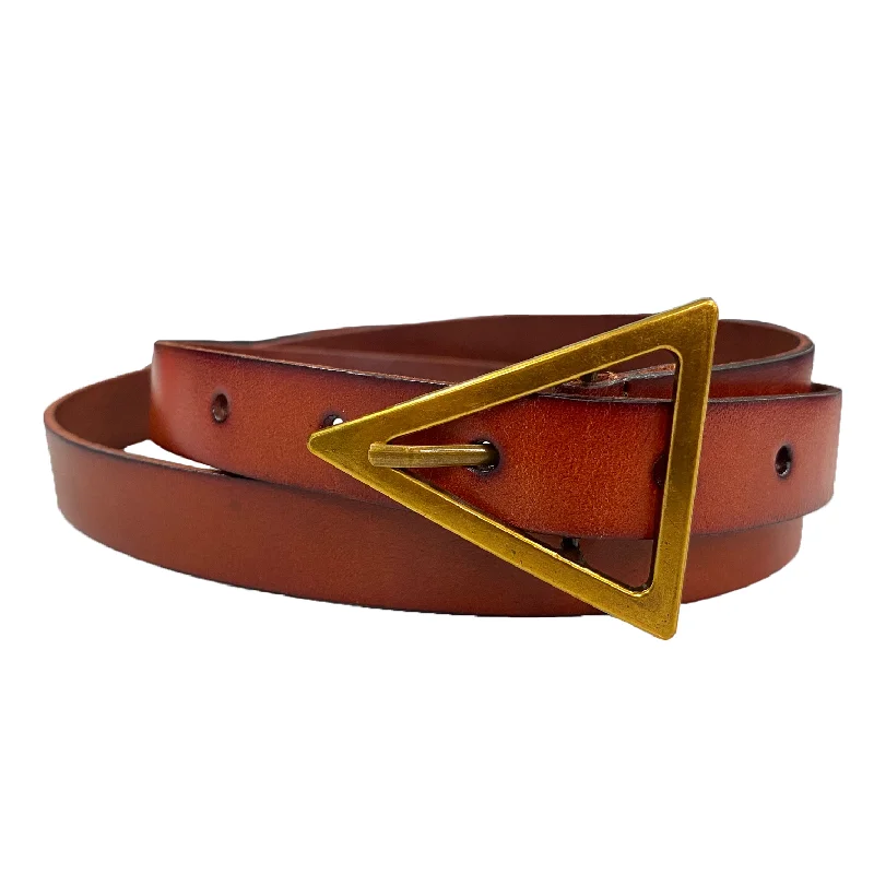 stylish belt for casual pants with square buckle -SUNBURY - Women's Tan Genuine Leather Belt with Triangle Buckle