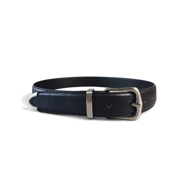 leather waist belt with decorative buckle for work wear -SURRY HILLS - Women's Black Genuine Leather Belt with Silver Buckle