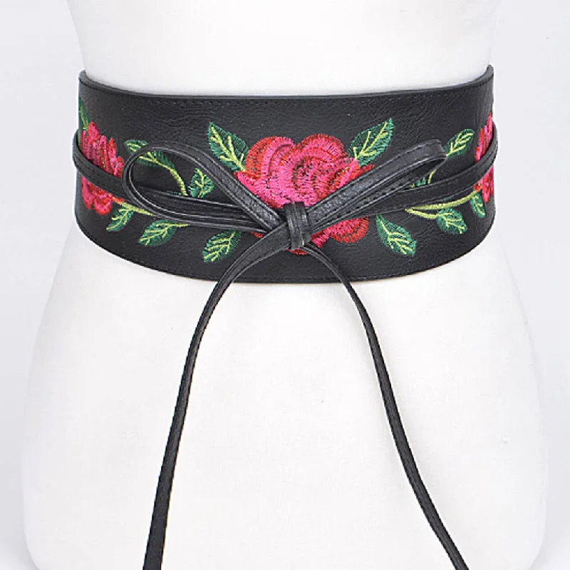 leather waist belt with modern clasp for jeans -Take Me Floral Tie Belt