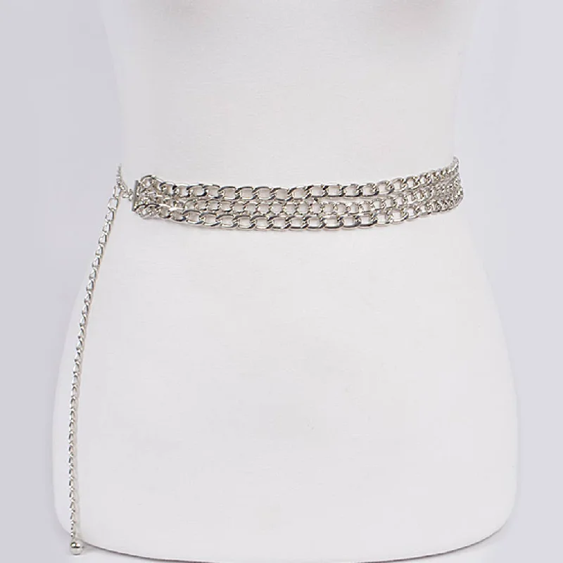 casual belt with vintage buckle for skirts -Three Layer Fashion Chain Belt