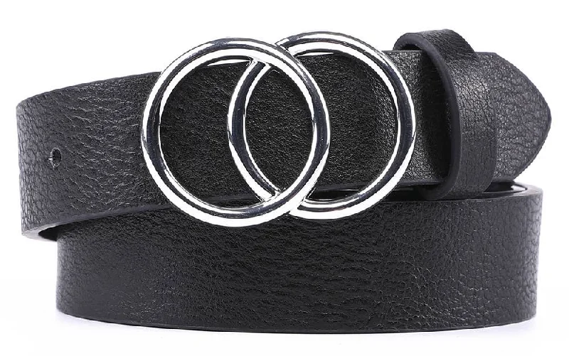 premium waist belt for skirts with modern finish -Black Double Circle Belt