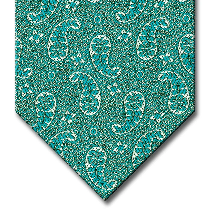 premium silk wedding necktie combinations-Aqua with Silver Paisley Pattern Custom Tie