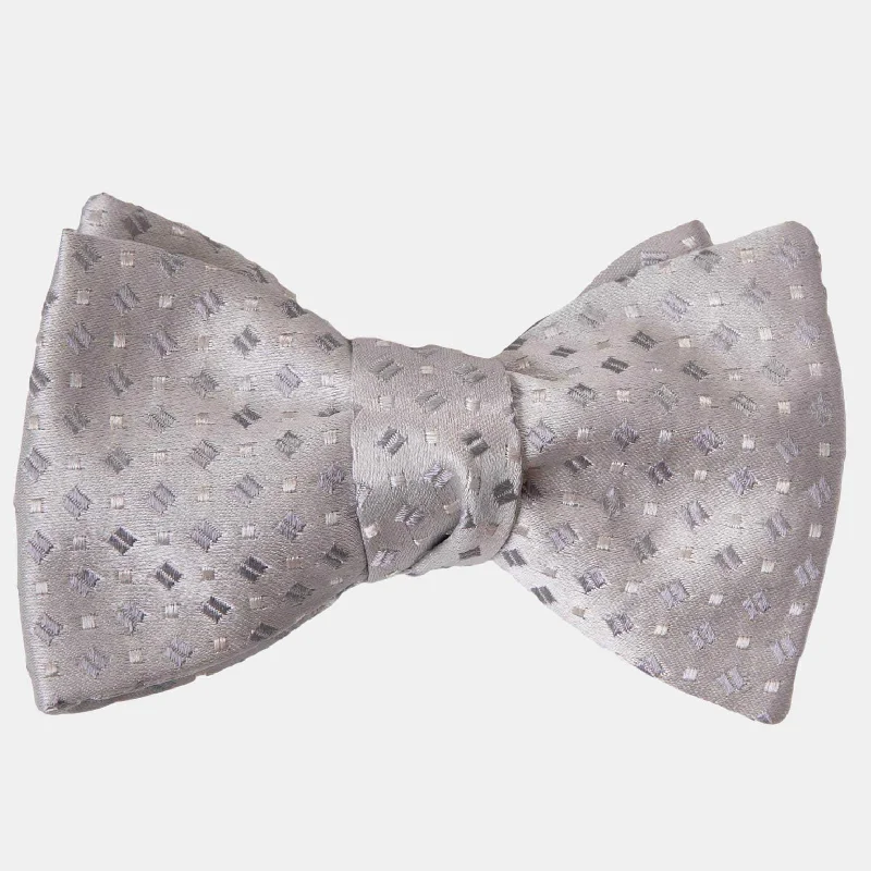 unique silk necktie designs for wedding parties-Bellini - Silk Bow Tie - Silver