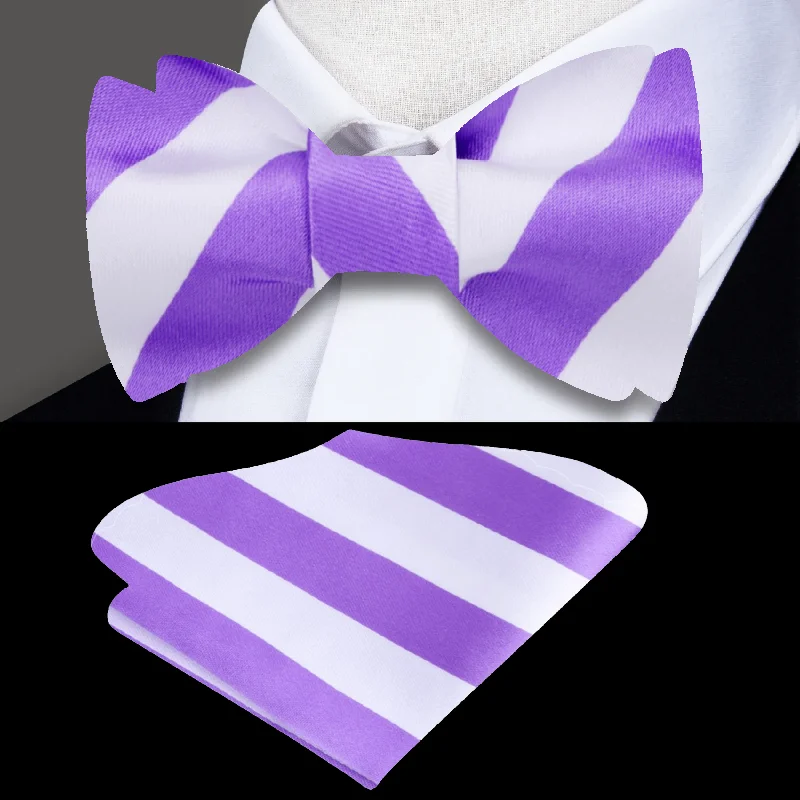 classic silk necktie sets for business wear-Showcase Stripe Self-Tie Bow Tie