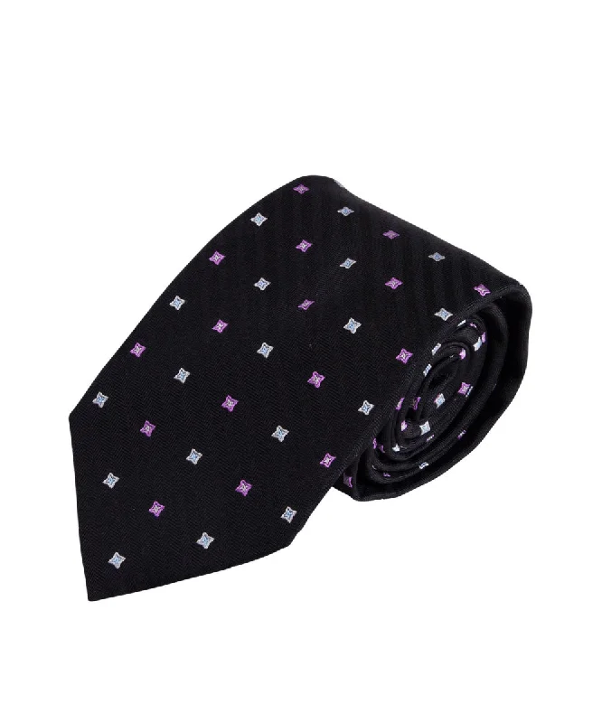 affordable wedding silk necktie sets-Black Herringbone Neat Tie