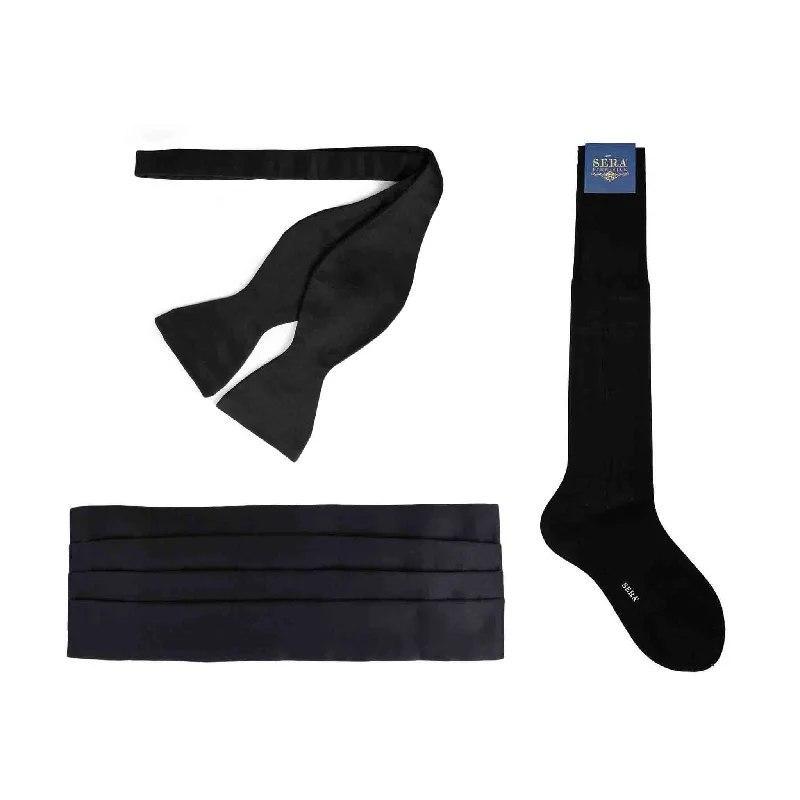 designer silk necktie sets for office wear-Black Tie Essentials Set