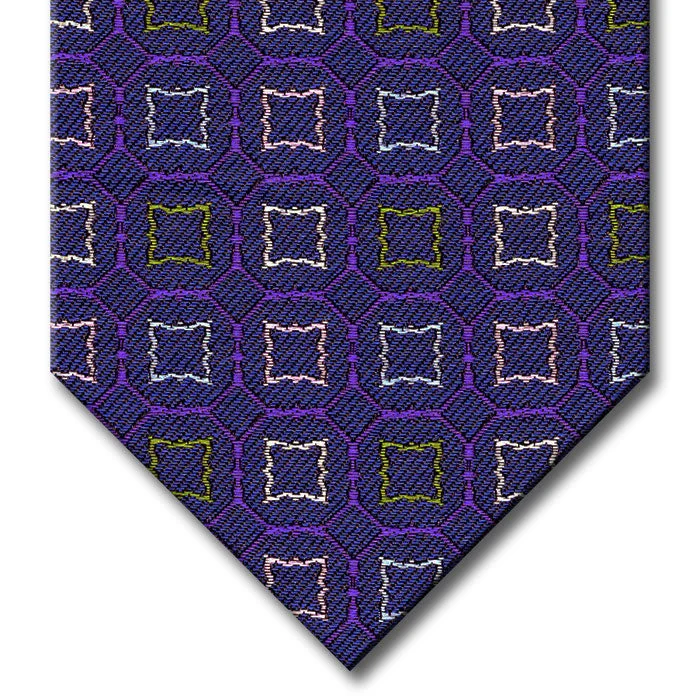 designer silk wedding necktie packs-Blue and Purple with Green, Silver and Pink Medallion Custom Tie