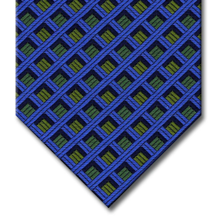 stylish silk necktie sets for wedding parties-Blue with Dark Blue and Green Geometric Pattern Tie