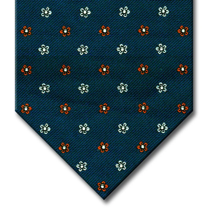 stylish silk necktie options for business meetings-Blue with Light Blue and Orange Floral Pattern Custom Tie