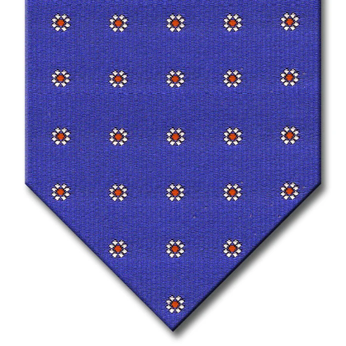 stylish silk necktie options for business meetings-Blue with Orange and Silver Floral Pattern Tie