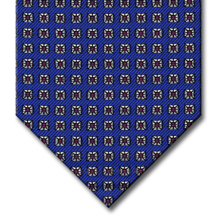 silk necktie designs for corporate wear-Blue with Red and Silver Geometric Pattern Tie