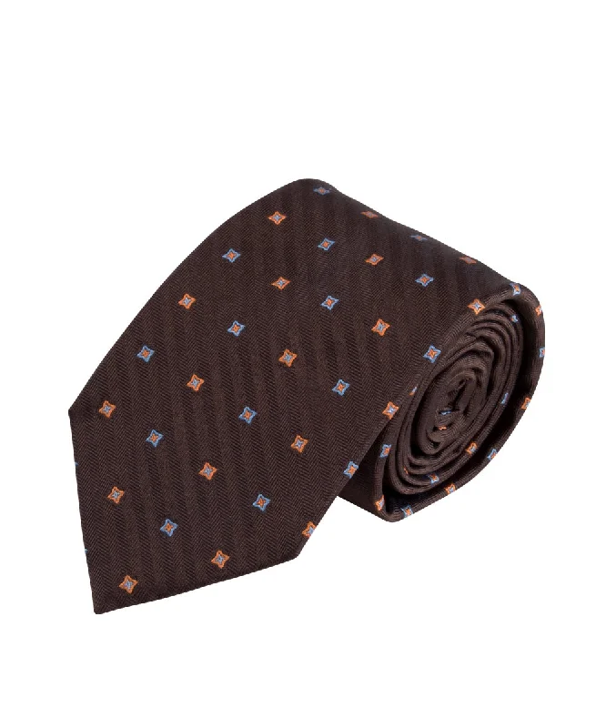 classic silk necktie colors for wedding events-Brown Herringbone Neat Tie (Long)