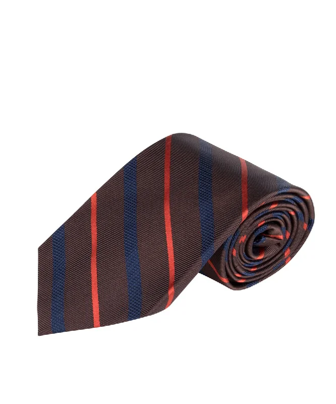 affordable silk necktie patterns for wedding celebrations-Brown Navy Sunset Stripe