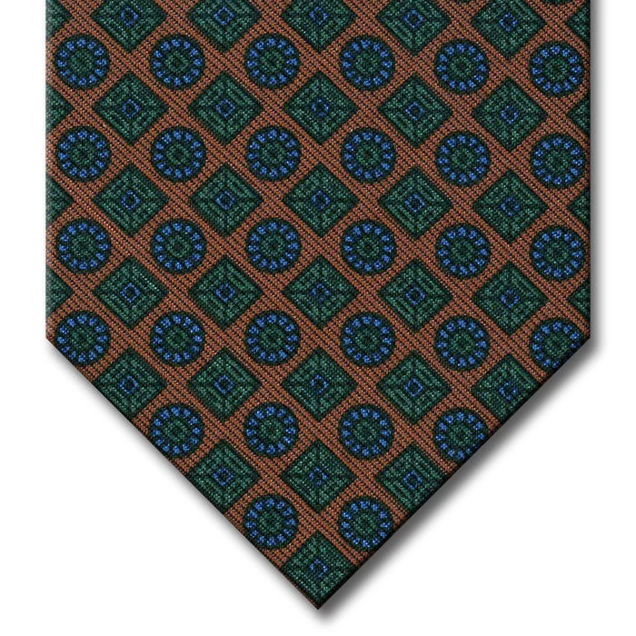 premium silk necktie combinations for business events-Brown with Green and Blue Geometric Pattern Tie