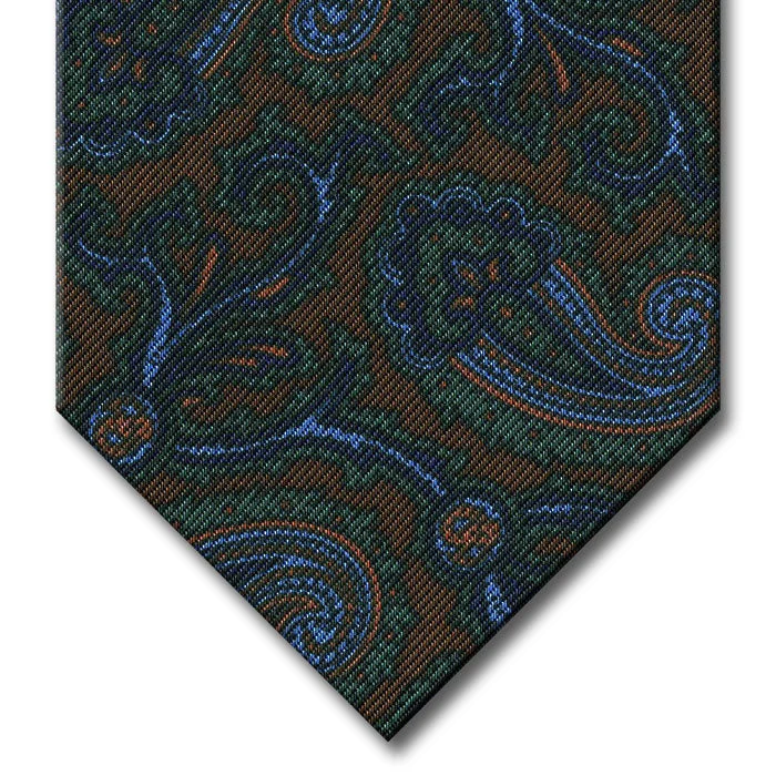 unique silk necktie combinations for office wear-Brown with Green and Navy Paisley Tie