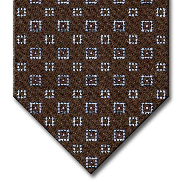 vibrant silk necktie combinations for business meetings-Brown with Light Blue, Pink and Silver Geometric Pattern Custom Tie