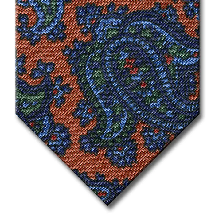 vibrant silk necktie styles for office wear-Brown with Navy and Blue Paisley Tie