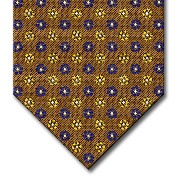 stylish silk necktie sets for wedding parties-Brown with Navy, Gold and Silver Floral Pattern Custom Tie