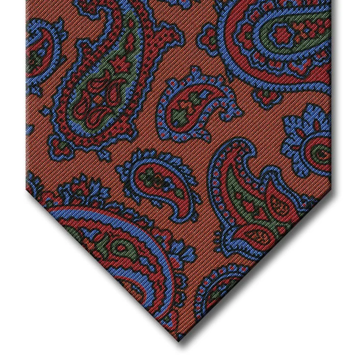 premium silk necktie styles for business wear-Brown with Red and Blue Paisley Tie