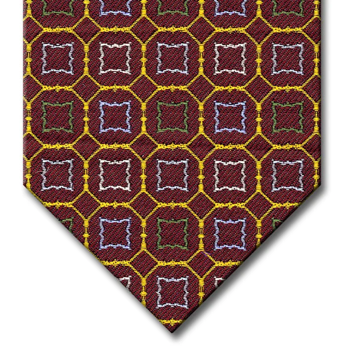 affordable silk necktie sets for wedding celebrations-Burgundy and Gold with Green, Blue and Silver Medallion Custom Tie