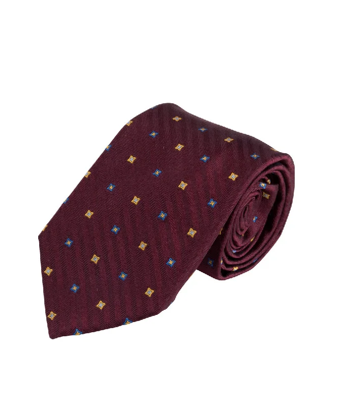 unique silk necktie combinations for office wear-Burgundy Herringbone Neat Tie (Long)