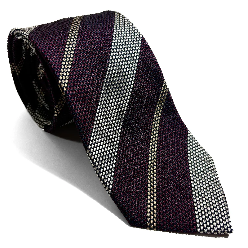 high-end silk necktie sets for office meetings-Burgundy / Silver Striped Silk Grenadine Tie