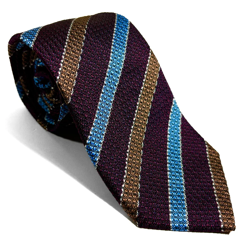 elegant silk wedding tie combinations for men-Burgundy Striped Silk Grenadine Tie (English Weave)