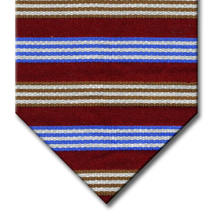 affordable business silk necktie sets-Burgundy with  Blue, Brown and Silver Stripe Tie