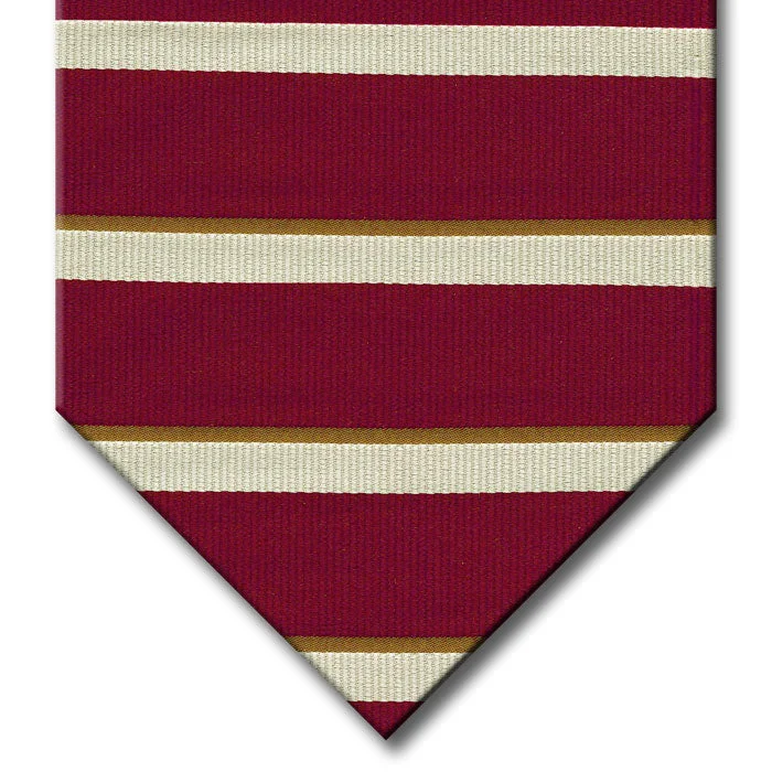 slim silk necktie styles for business wear-Burgundy with Brown and Silver Stripe Tie